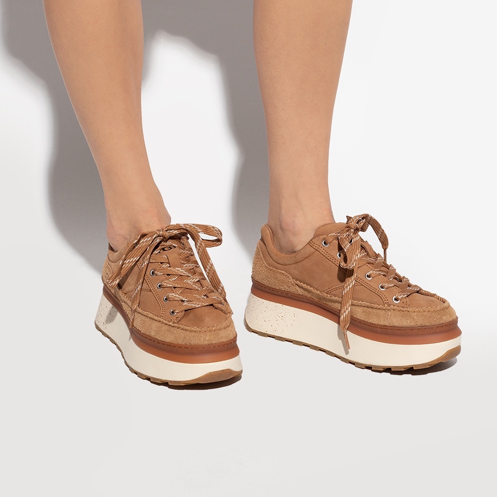 UGG Marin Platform Lace-Up Sneakers in Tan Suede